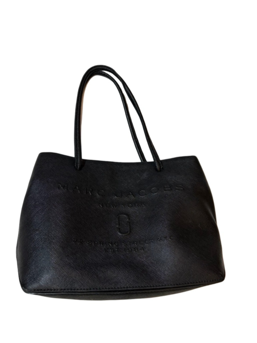 Marc Jacobs Black Leather Tote Bag Logo Shopper Carryall Minimalist NYC